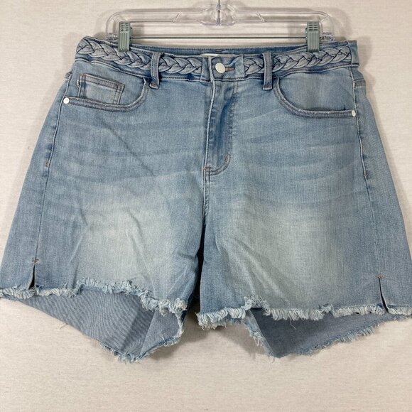 Judy Blue Light Wash Braid Waist Frayed Hem Jeans Shorts size 1XL Boho Vacation - Picture 1 of 9